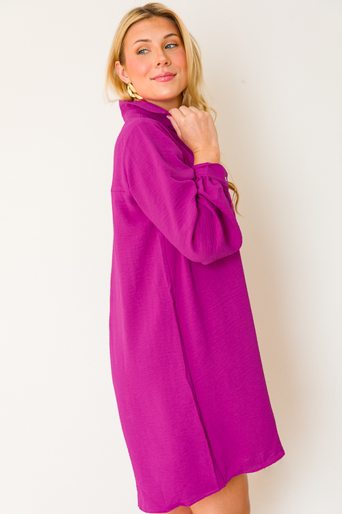Single Pocket Shirt Dress, Magenta