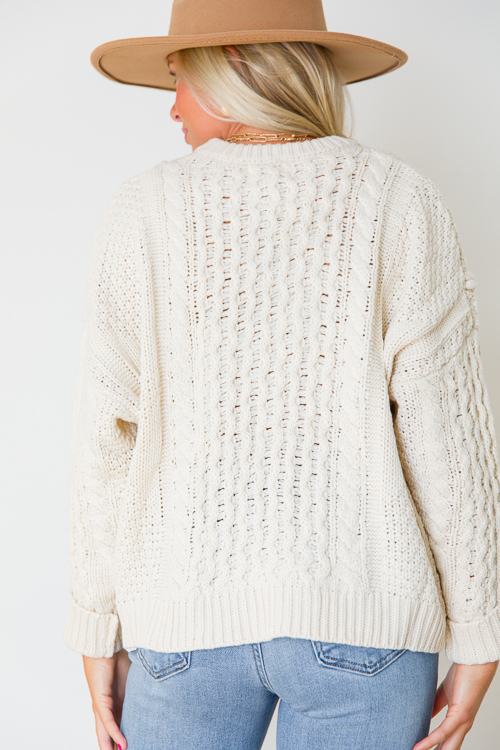 Cable Texture Sweater, Ivory