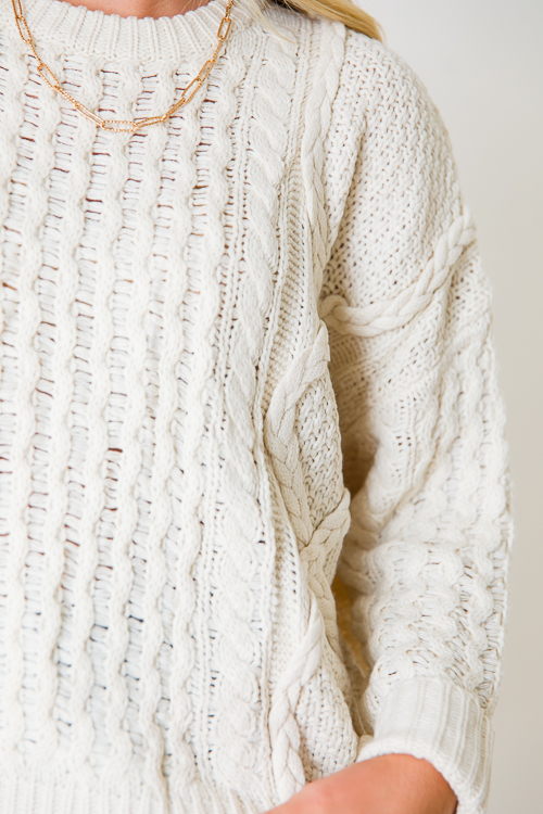 Cable Texture Sweater, Ivory