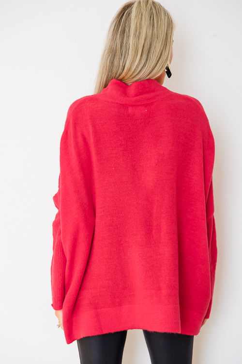 V-Neck Pullover Sweater, Red