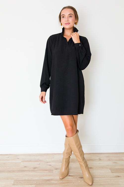 Single Pocket Shirt Dress, Black