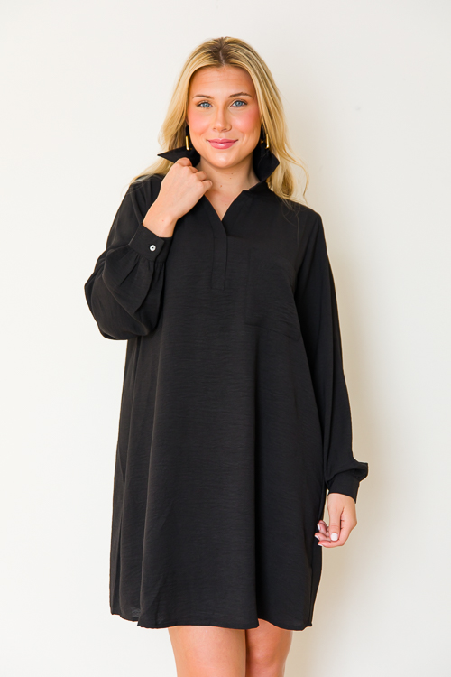 Single Pocket Shirt Dress, Black