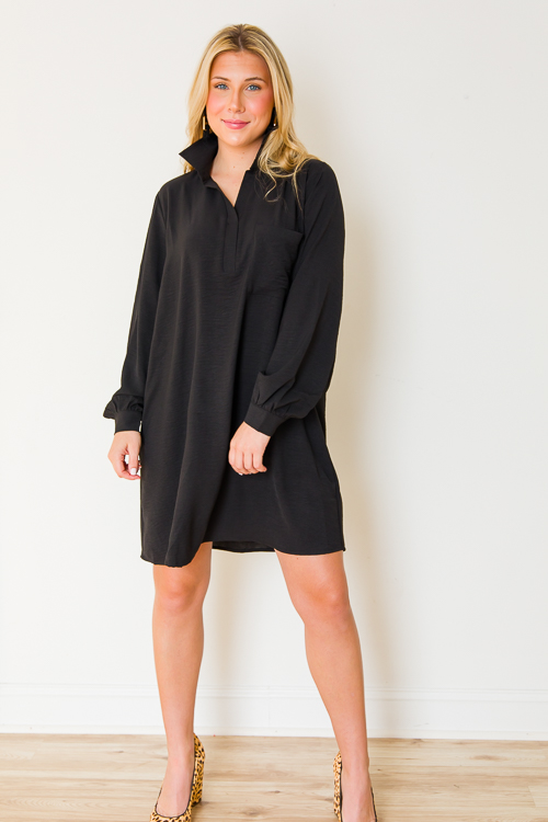 Single Pocket Shirt Dress, Black