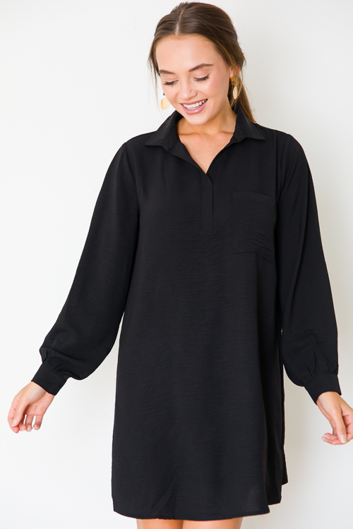 Single Pocket Shirt Dress, Black