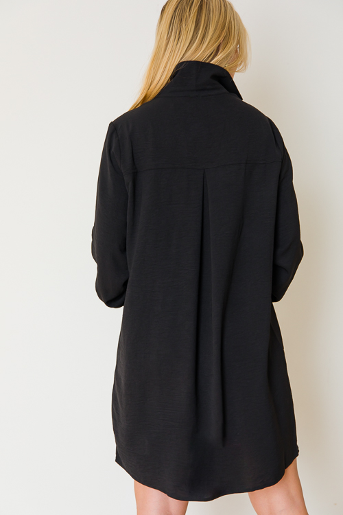 Single Pocket Shirt Dress, Black