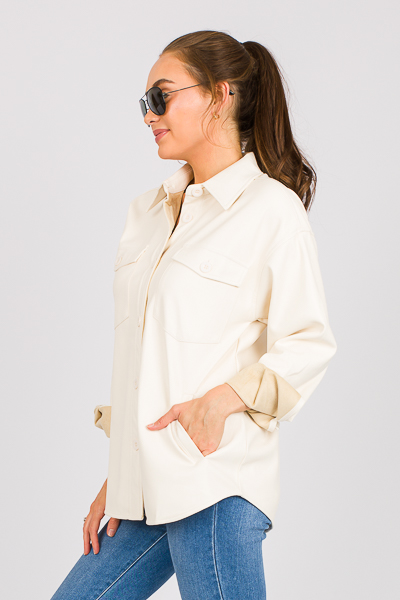 Soft Leather Shacket, Cream