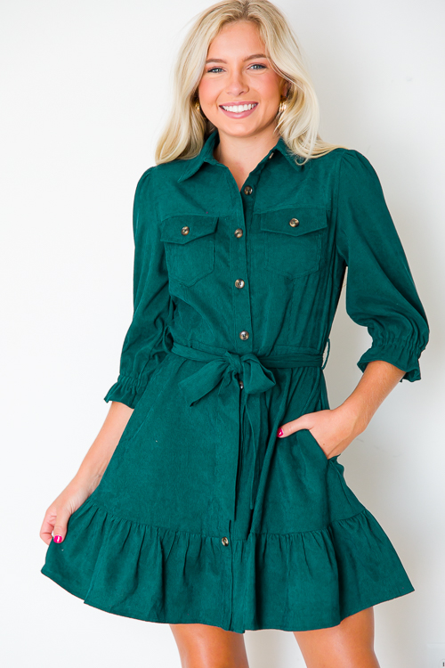 Corduroy Belted Dress, H. Green