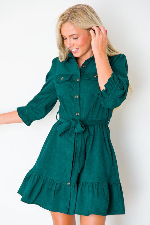 Corduroy Belted Dress, H. Green