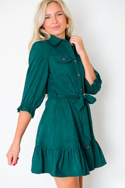 Corduroy Belted Dress, H. Green