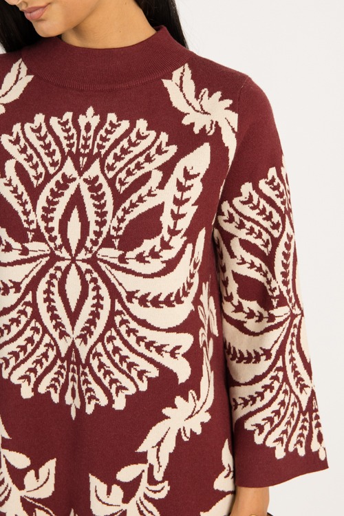 Chic Print Sweater Dress, Burgundy - 0919-20h.jpg