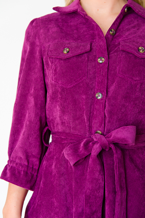 Corduroy Belted Dress, Violet