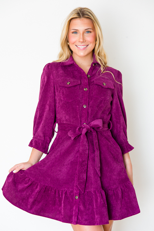 Corduroy Belted Dress, Violet