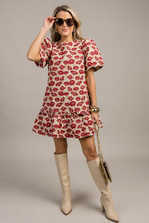 Poppy Dress, Beige/Red