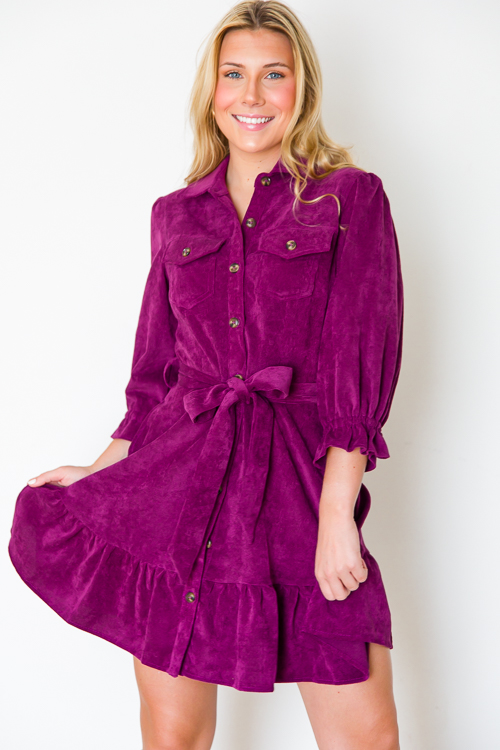 Corduroy Belted Dress, Violet