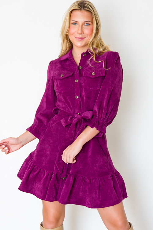 Corduroy Belted Dress, Violet