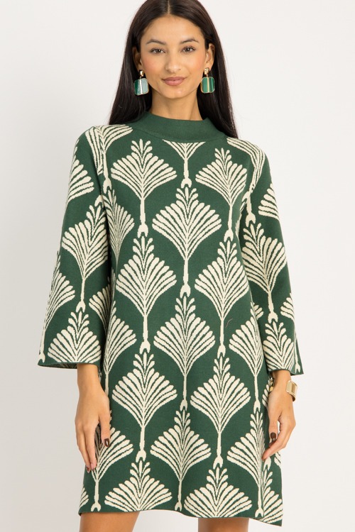 Fan Out Sweater Dress, Forest Green