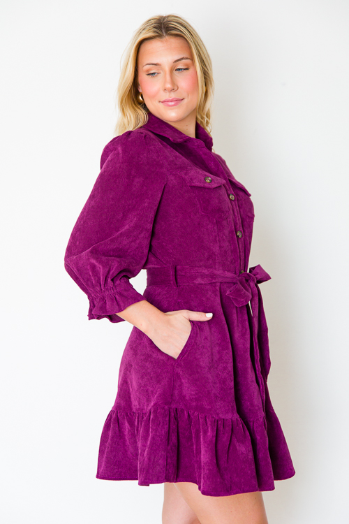 Corduroy Belted Dress, Violet