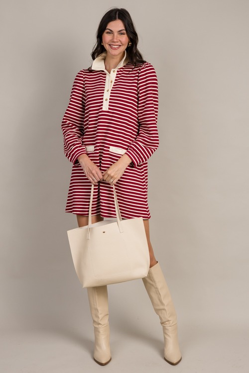 Margie Stripe Dress, Burgundy/Ivory