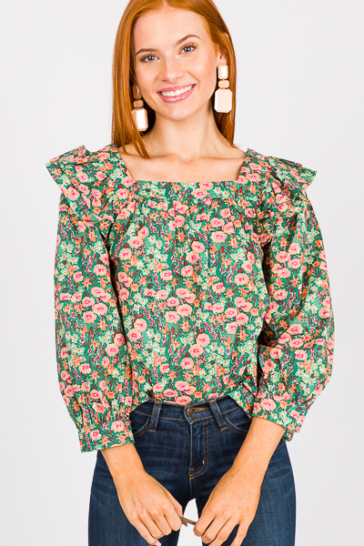 Cotton Floral Top, H. Green