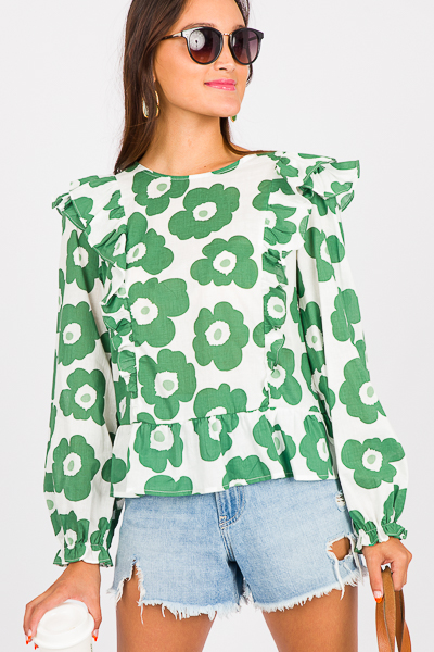 Flower Pop Cotton Top, Green