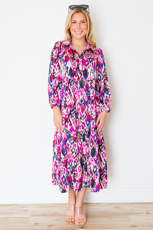 Perry Printed Midi, Magenta Mix