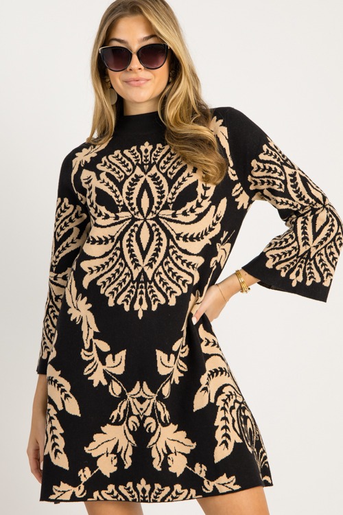 Chic Print Sweater Dress, Black - 0919-51p.jpg