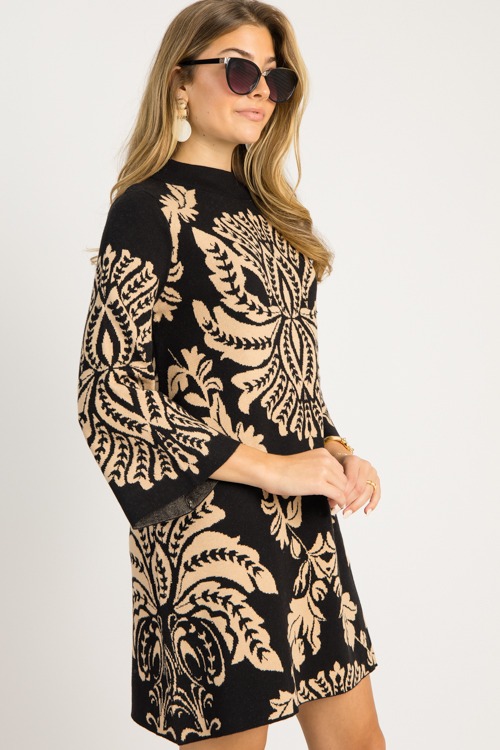 Chic Print Sweater Dress, Black - 0919-55.jpg