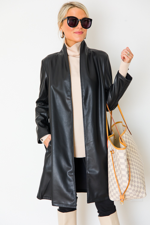 Anna Leather Coat, Black