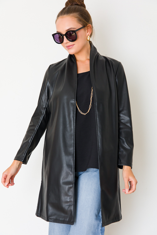 Anna Leather Coat, Black