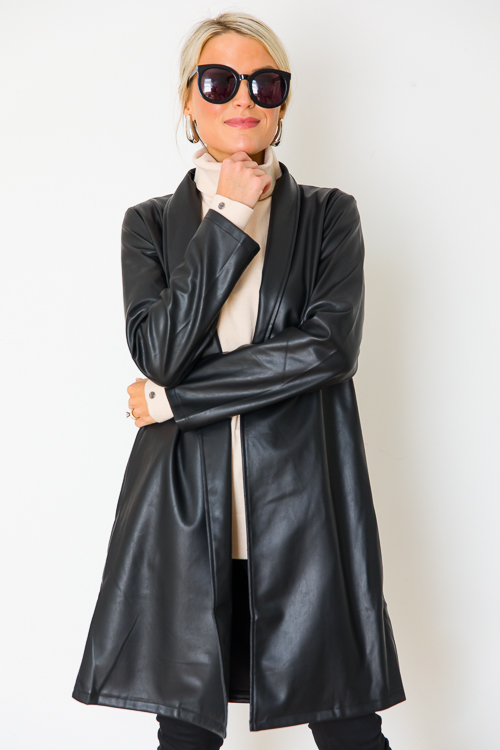 Anna Leather Coat, Black