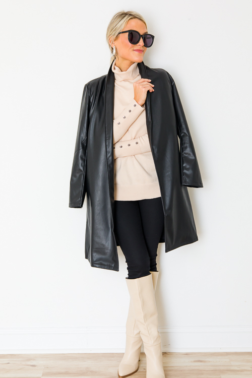 Anna Leather Coat, Black