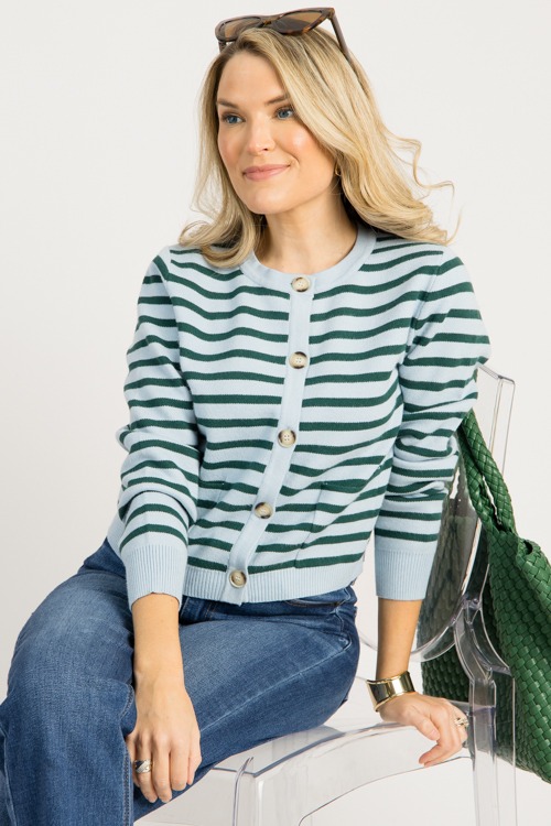 Cara Stripe Cardigan, Blue Green