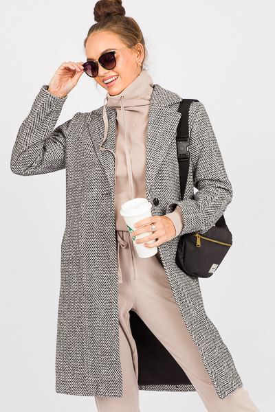 Chevron Long Coat, Charcoal