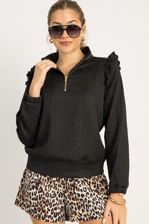 Preppy Texture Half Zip, Black