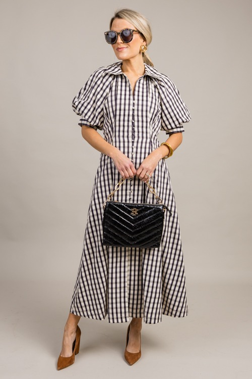 Gingham Check Button Midi, Black