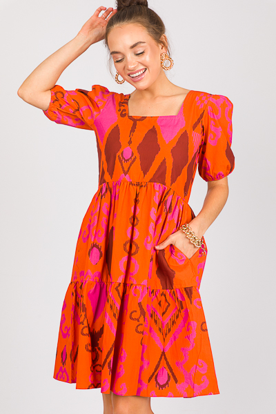Aria Tiered Dress, Burnt Orange