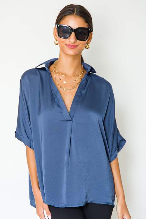 Raya Satin Blouse, Indigo
