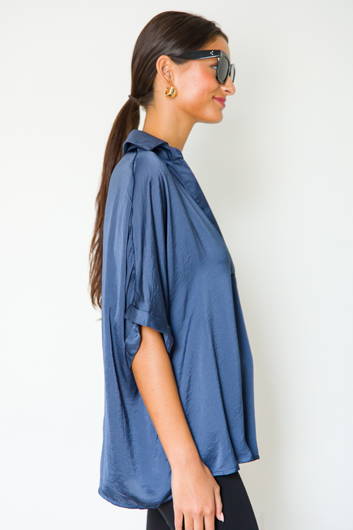 Raya Satin Blouse, Indigo