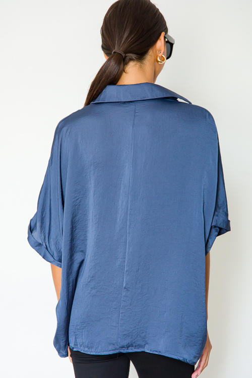 Raya Satin Blouse, Indigo