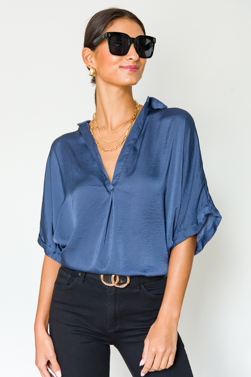 Raya Satin Blouse, Indigo