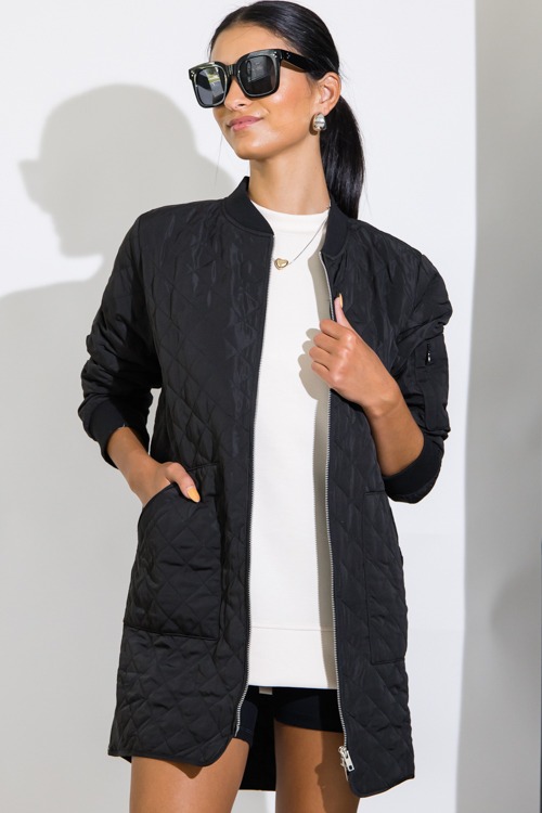 Quilted Zip Tunic Jacket, Black