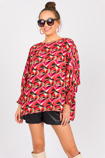 Abstract Print Tunic, Red Multi