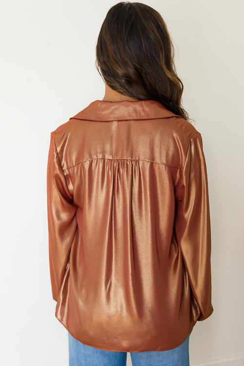 Foil Cowl Neck Blouse, Rust