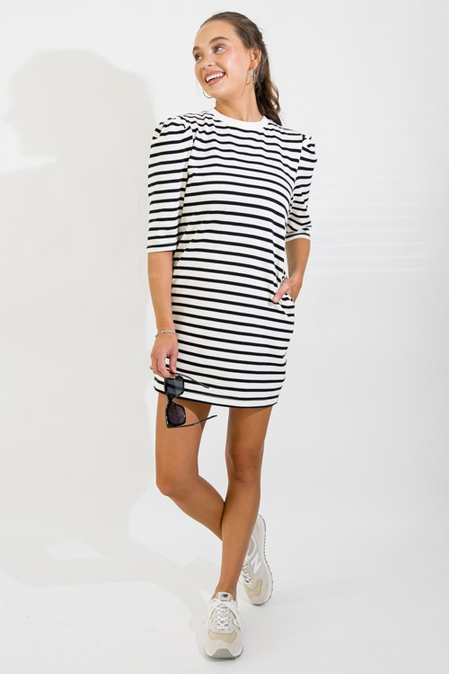 Puff Sleeve Stripe Dress, Black - 0920-22.jpg