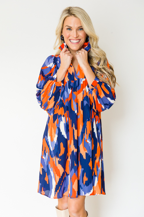 Savannah Dress, Navy/Orange
