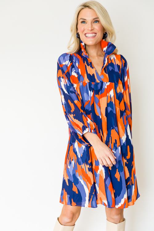 Savannah Dress, Navy/Orange