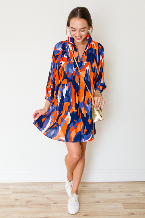 Savannah Dress, Navy/Orange