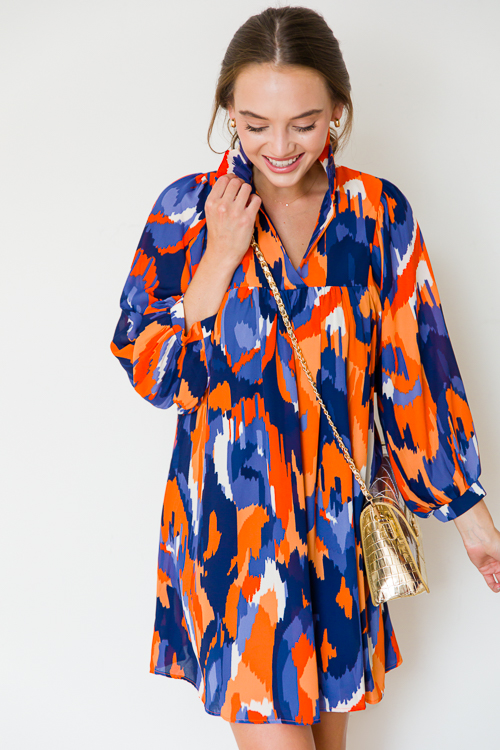 Savannah Dress, Navy/Orange
