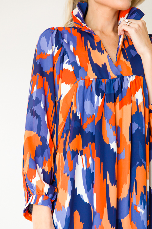 Savannah Dress, Navy/Orange