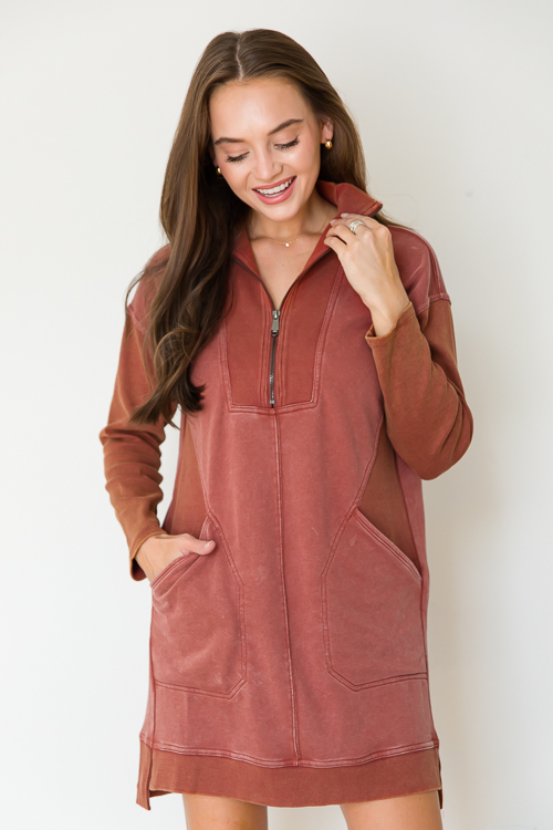 On The Go Zip Dress, Brick